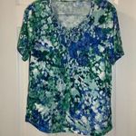 Allison Daley  Green/Blue Print Scoop Neck Short Sleeve Top M Photo 0