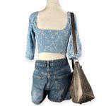 Lottie Moss PacSun  Women’s S Blue Floral Smocked Peasant Crop Top Romanticcore Photo 1
