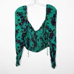Free People NWOT Hilary Green Floral Puff Sleeve Square Neck Top Sz. Small Photo 3