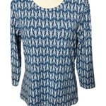 J. McLaughlin Catalina Cloth Blue Lobster Print 3/4 Sleeve Top Coastal Classic Photo 0