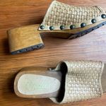 Candie's Candie’s Women’s Sz 7 Slip On Wooden Block Sandal Shoes Woven Brown Vtg Y2K Photo 1