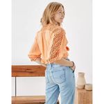 American Eagle AE V-Neck Lace Boho Tie-Front Ruffle Trim Cropped Blouse Orange Photo 8