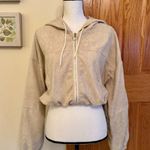 SHEIN Sz M Beige Corduroy Cropped Hooded L/S Jacket Zip Elastic Hem & Sleeves Photo 0
