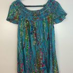 Free People Vintage Teal Blue Floral Short Flutter Sleeve Boho Top Size 1 Small Photo 0