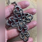 Vintage 70s Sarah Coventry silver metal scroll cross necklace Photo 5