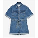 Topshop ‎ Short Sleeve Belted Cotton Denim Romper in Blue Size 4 Photo 2