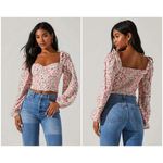 ASTR 💕 THE LABEL💕 Floral Tie Shoulder Long Sleeve Top ~ Pink Floral Print M NWT Photo 1