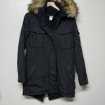 S13 New York Black Parka Jacket M Faux Fur Hood Warm Winter Coat 33" Long Flaw Size M Photo 0