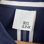 IRIS & INK Maxi Shirt Dress 100% Silk Navy Blue Striped Collared Size US 4 Photo 7