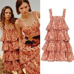 NEW Lug Von Siga Liza Burnt Orange Gazelle Print Square Neck Tiered Dress Size 2 Photo 1