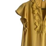 Blashe Women Top S Yellow Short Flutter Sleeve Ruffle Eyelet Collar Cottagecore Photo 4