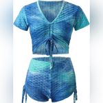 Amazon Yoga Outfits 2 Piece Set Tracksuit Seamless Short Sleeve Crop Workout Leggings Photo 2