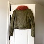 Samantha Sipos Jacket Faux Fur Biker Leather Moto Buttery Olive Rose XS GUC Green Photo 3