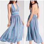 Urban Outfitters UO Betsey Linen Halter Blue Boho Midi Dress  S Photo 1