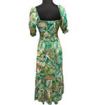 Betsey Johnson Green Hawaiian Tropical Palm Leaf Square Neck Smocked Midi Dress Photo 4