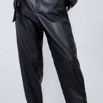 ZARA  high waisted pleated faux leather tapered leg pants size small Photo 0