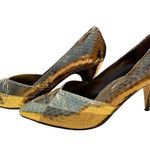 Frederico Leone Gold Megan 100% Snakeskin Metallic Vintage Rare Size 8 Patchwork Photo 3