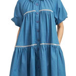 En Saison Anthropologie Tara Puff Sleeve Babydoll Shirt Dress Women’s Large Blue Photo 0