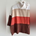 Loft Tri Colorblock Cowl Neck Sweater, Cream/Tan/Orange/Brown, Size Small Photo 2