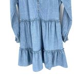 J.Crew  Chambray ruffle mini modern Prairie Long Sleeve Modest Button Dress Photo 4