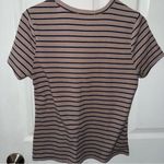 Wishful park Front Lace Up Brown and Black Striped Short Sleeve Shirt Photo 3