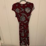 Sandra Darren Maroon Burgundy Red Floral Print V Neck Wrap Dress Small NWT Photo 7
