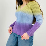vintage y2k ombre crushed lavender sage green slouchy sweater v Photo 0