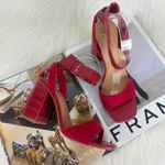 Bamboo  Red Milestone Croc Accent Ankle Strap Chunky Block Heel Sandals Sz 7.5 Photo 0