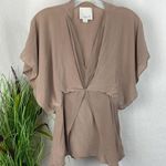 Aryn K  100% Silk Taupe Brown Short Sleeve Layered Blouse Top M Photo 2