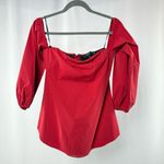 Theory  Laureema Light Poplin Off‎ Shoulders Top in Crimson Red Size 4 Photo 2