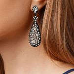 Amrita Singh  Austrian Crystal Jet Black Crystal Earrings Photo 6