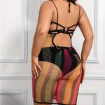 Plus Size Sexy Lingerie Dress ‎ Rainbow Striped Ring Decor Halter Neck Slim Fit Photo 3
