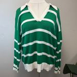 Torrid  Green & White Striped Cotton Collared V-Neck Sweater - Size 18/20 (2) Photo 2
