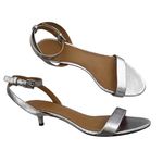 Tory Burch Elana Leather Sandals Kitten Heel Ankle strap Silver Sz 9 preppy chic Photo 0