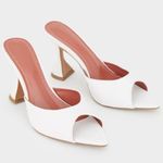 Amina Muaddi  White Pointed Heel Patent Leather Mules Sandal Block Heels Wedding Photo 0
