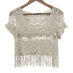 Dulcie‎ Women's Small 100% Cotton Crochet Crop Top Ivory Fringe Hippie Boho Photo 0