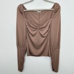 Free People Intimately  Size Large Ciao Bella Long Sleeve Ruched Top Brown Ribbed Photo 1