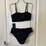 YACUN Women's High Waisted Bikini Swimsuit Strapless Bandeau Cheeky Black M NWT Size M Photo 4