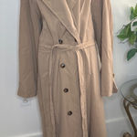 Longline Trench Coat Belted Button Front Overcoat Outerwear Neutral Beige Tan Size XL Photo 0