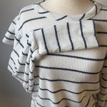 Evereve  Black and White Striped Ruffle Sleeve Sweater XS Relaxed Fit Ribbed Photo 5