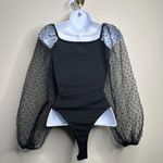 Altar'd State Black Sheer Polka Dot Sleeves Ribbed Bodysuit Women's XS Photo 1