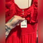 Free People NWT Sundrenched Smocked Puff Sleeve Maxi Dress In Atlas Red Photo 2