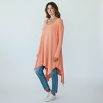 Free People  Coral Peach Oversized Asymmetrical Hem Tunic Sweater Size Medium Photo 6