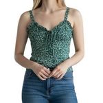 THE GENERAL GOOD DITSY KELLY GREEN WHITE FLORAL RUCHED CROP TOP L Size L Photo 0