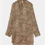 ZARA TRF Leopard Animal Print Long Shirt Tunic Satin Mini Dress - Blogger Medium Photo 6