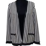Lauren Ralph Lauren Striped Fringe Retro Knit Open Cardigan Sweater Size Medium Black Photo 0