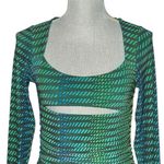 Oh Polly  Dress Womens Mini Green Striped Print Bodycon Long Sleeve Cut Out Sz 8 Photo 8