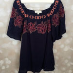 Cloud Chaser  Navy Blue Blouse with Floral Embroidery  Photo 0