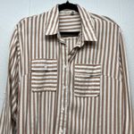 MSJ Striped Shirt Womens 2XL Cotton Business Capsule Workwear Minimalist Relaxed Brown Size XXL Photo 2