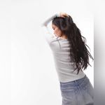 Topshop Women’s square neck ribbed long sleeve top in gray heather Photo 3